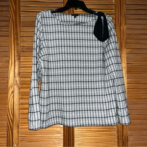 Talbots Petite Gray Long‎ Sleeve Black Bow Top Size Large Petite